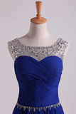 Scoop Party Dresses A Line Pleated Bodice Chiffon With Beads Dark Royal Blue Rjerdress