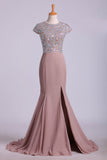 Scoop Party Dresses Beaded Bodice Chiffon Trumpet Sweep Train Rjerdress