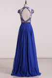 Scoop Party Dresses Chiffon A Line With Beading Cap Sleeves Fast Arrival Rjerdress