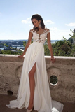 Scoop Prom Dresses A Line Chiffon With Applique Sweep Train Rjerdress
