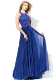 Scoop Prom Dresses Chiffon With Beading A Line Sweep Train Rjerdress