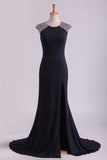 Scoop Sheath Spandex With Beading & Slit Sweep Train Party Dresses Rjerdress