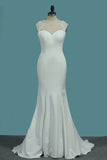 Scoop Spandex Mermaid Bridal Dresses With Applique And Beads Sweep Train Rjerdress