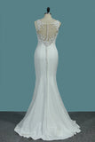Scoop Spandex Mermaid Bridal Dresses With Applique And Beads Sweep Train Rjerdress