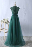 Scoop Tulle & Lace With Sash A Line Sweep Train Prom Dresses Rjerdress