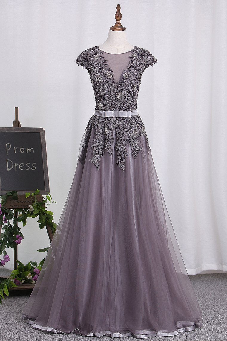 Scoop Tulle Party Dresses With Applique And Beaded Bodice Rjerdress