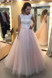 Scoop Tulle With Applique And Sash A Line Lace Up Wedding Dresses Rjerdress