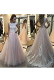 Scoop Tulle With Applique And Sash A Line Lace Up Wedding Dresses Rjerdress