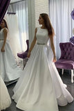 Scoop Wedding Dresses A Line Satin With Beading Pockets Sweep/Brush Train