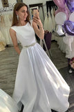 Scoop Wedding Dresses A Line Satin With Beading Pockets Sweep/Brush Train Rjerdress