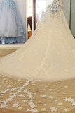 Scoop Wedding Dresses A Line With Beading Chapel Train Tulle Long Sleeves Lace Up Rjerdress
