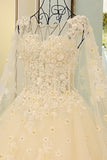 Scoop Wedding Dresses A Line With Beading Chapel Train Tulle Long Sleeves Lace Up Rjerdress