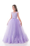 Scoop With Applique And Sash Tulle A Line Floor Length Flower Girl Dresses Rjerdress