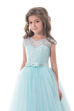 Scoop With Applique And Sash Tulle A Line Floor Length Flower Girl Dresses Rjerdress