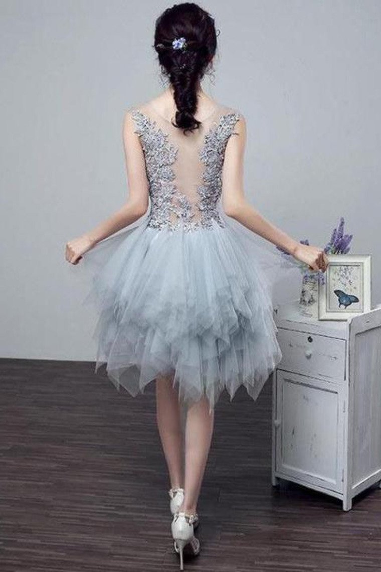 See-Through Homecoming Dresses A Line Scoop Tulle With Applique Rjerdress
