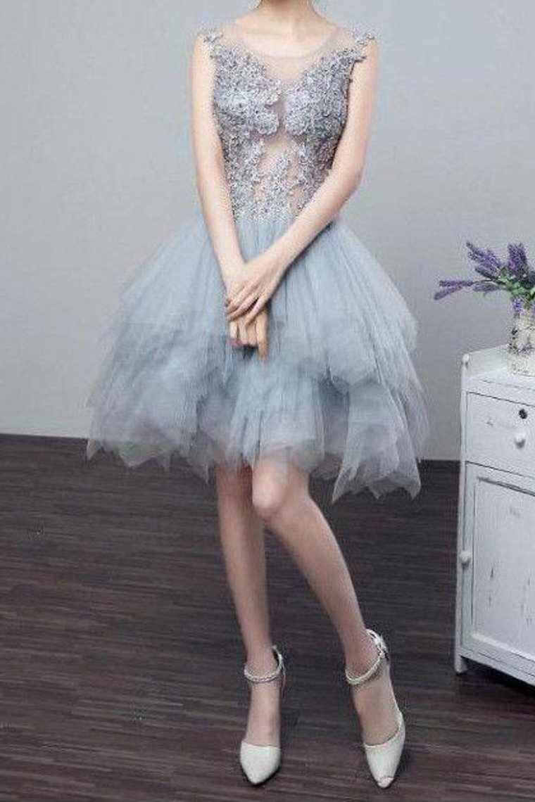 See-Through Homecoming Dresses A Line Scoop Tulle With Applique Rjerdress