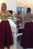 See Through Lace Cheap Unique Burgundy Sleeveless Beads A-Line V-Neck Prom Dresses RJS972 Rjerdress