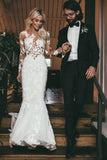 See Through Long Sleeve Mermaid Wedding Dresses With Lace Applique Rjerdress