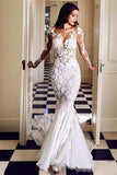 See Through Long Sleeve Mermaid Wedding Dresses With Lace Applique Rjerdress