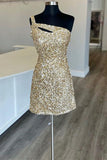 Sequin Homecoming Dresses Sheath One Shoulder Short/Mini With Keyhole Rjerdress