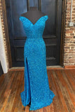 Sequin Mermaid Prom Dresses Off The Shoulder With Slit