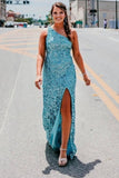 Sequin Prom Dresses Sheath/Mermaid One Shoulder Floor Length