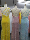 Sequin Prom Dresses Sheath/Mermaid One Shoulder Floor Length Rjerdress