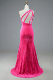 Sequin Prom Dresses Sheath/Mermaid One Shoulder Floor Length With Slit Rjerdress