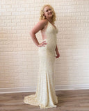 Sequin Sheath/Column Prom Dress Chic Halter V-Neck Rjerdress