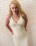 Sequin Sheath/Column Prom Dress Chic Halter V-Neck Rjerdress