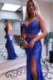 Sequin Two Pieces Prom Dress Fashion Sexy Custom Made Evening Dress Rjerdress