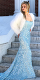 Sequins Mermaid Spaghetti Straps Prom Dresses Sweep Train Rjerdress
