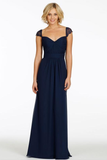 Sexy A-Line Sweetheart Cap Sleeve Lace Open Back Navy Blue Long Bridesmaid Dresses RJS80