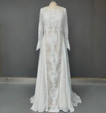 Sexy A line Ivory Long Sleeve Backless Wedding Dresses Lace High Neck Bridal Gowns Rjerdress