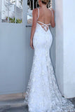 Sexy Backless Off White Mermaid Lace V Neck Long Wedding Dresses With Appliques Rjerdress