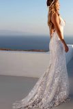 Sexy Backless Off White Mermaid Lace V Neck Wedding Dresses Long Prom Dresses rjs354 Rjerdress