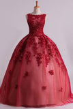 Sexy Bateau A-Line Prom Gown Sweep Train With Beads And Applique Burgundy Rjerdress