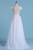 Sexy Beach Bridal Dresses A-Line V-Neck Floor-Length Tulle With Slit Rjerdress