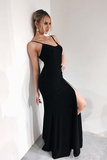 Sexy Black Lace Spaghetti Straps V-Neck Sleeveless Mermaid Prom Dresses Rjerdress