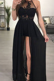 Sexy Black Long Prom Dresses With Appliques Slit Dresses Rjerdress