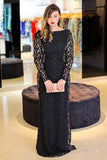 Sexy Black Mermaid Lace Long Sleeve High Neck Floor-Length Backless Plus Size Prom Dresses Rrjs222
