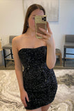 Sexy Black Strapless Sequins Bodycon Homecoming Dress Rjerdress