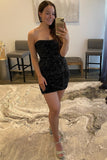 Sexy Black Strapless Sequins Bodycon Homecoming Dress