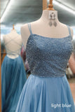 Sexy Blue Chiffon Long Backless Evening Dress Beaded Bodice Prom Dress Rjerdress