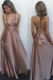 Sexy Blush V-Neck Sleeveless Floor Length with Pleats Crisscross Back Prom Dresses RJS767