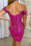 Sexy Bodycon Off the Shoulder Sequins Tight Short Homecoming Dress Rjerdress