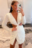 Sexy Bodycon Sequin Long Sleeve Short Cocktail Dress Homecoming Dresses RJS0967 Rjerdress
