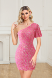 Sexy Bodycon Sequin One Shoulder Homecoming Dresses Rjerdress
