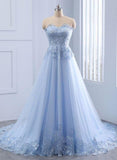 Sexy Cheap Appliques Long Blue Charming Sweetheart A-Line Floor-Length Prom Dresses Rrjs225