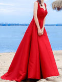 Sexy Elegant Red A-line Halter Satin Sweetheart Lace Up Simple Prom Dresses UK RJS324 Rjerdress